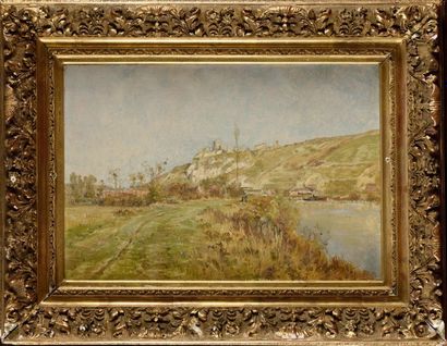 null Mario CARL-ROSA (1855-1913) Animated scene with castle ruins Oil on panel, signed...