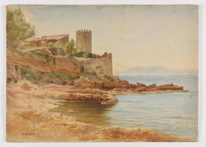 null Pierre COMBA (1859-1934) Vieux castel des Baumelles Watercolour, signed lower...