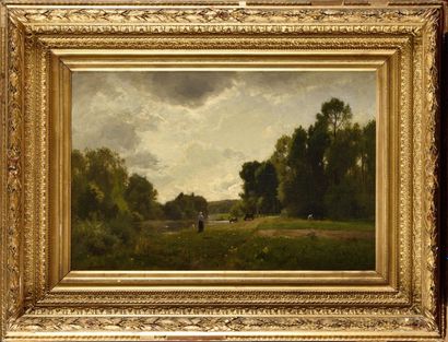 null Charles-Joseph Beauverie (1839-1923) Gardeuse de vaches Oil on canvas, signed...