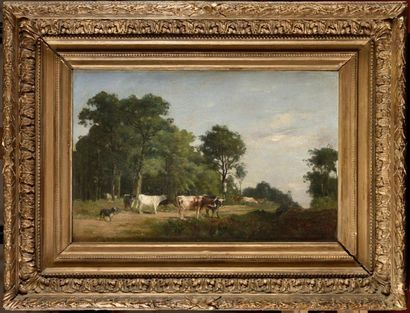 null Jacques Alfred BRIELMAN (1836-1892) Troupeau de vaches à l’orée du bois Huile...