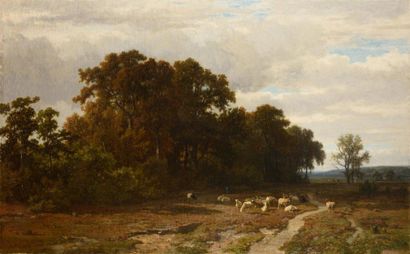 null Frans KEELHOFF (1820-1891) Troupeau de moutons Huile sur toile Signé en bas...