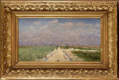 null Frédéric MONTENARD (1849-1926) Route animated Oil on panel, signed lower right...