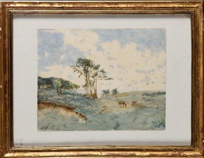 null Charles GOSSELIN (1834-1892) Animated seaside landscape Watercolour, signed...
