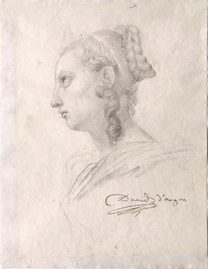 null Pierre- Jean DAVID D’ANGERS (1788-1856) Portrait de femme Dessin au crayon noir...