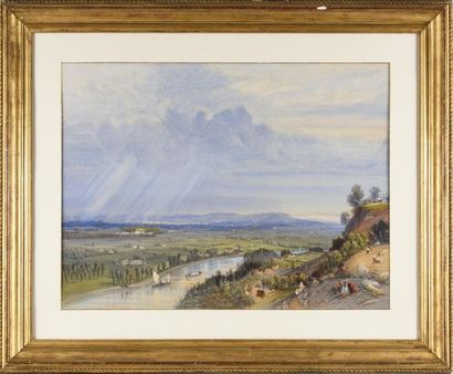 null Antoine Désiré HEROULT (1802-1853) Seine Valley, rain effect Watercolour, signed...