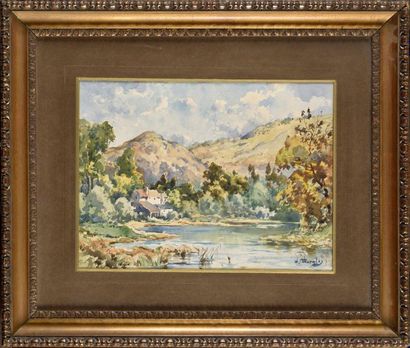 null William Georges THORNLEY (1857-1935) Paysage à l'étang Aquarelle Signé en bas...