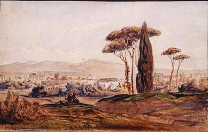 null "Paul HUET (1803-1869)	 Villa Massimo, près de Rome, 1842 (ou la Campagne romaine)...
