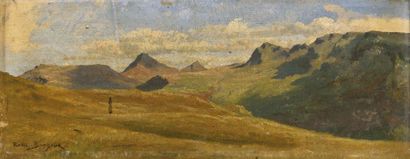 null Rosa BONHEUR (1822 -1899) Les Monts du Cantal, près de Puy Mary Huile sur papier...