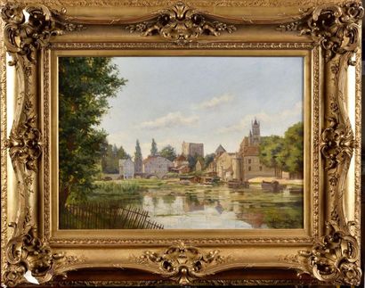 null Louis Charles D. PRIEUR (1887-?) Le Loing à Moret Oil on canvas, signed and...