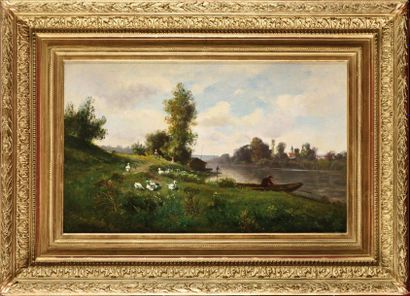 null Jean CHIFFONY (Early 20th century) Bord de rivière animé Oil on canvas, signed...