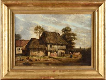 null Victor LOUTREL (1821-1908) Animated farmyard Oil on paper mounted on canvas...