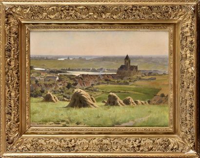 null Émile Louis FOUBERT (1848-1911) La Moisson Oil on panel, signed, dated and dedicated...