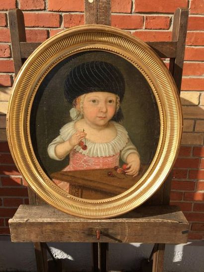 null FRENCH SCHOOL of the 18th century Young child with cherries Oil on canvas with...