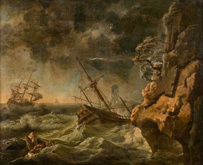 null Alexandre Jules NOEL (1752 - 1834) (attribué à) Marine par gros temps Toile...