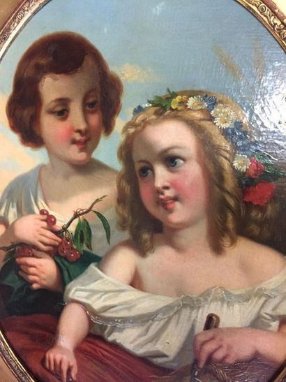 null FRENCH SCHOOL circa 1870 Couple of young children in allegory of the summer...