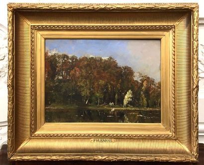 null Theodore FOURMOIS ( 1814-1871) Lakefront landscape Oil on canvas Stamp sale...