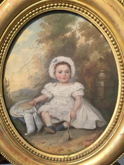 null ECOLE FRANCAISE du XIXe siècle Portrait de jeunes enfants Paire d'Huile sur...
