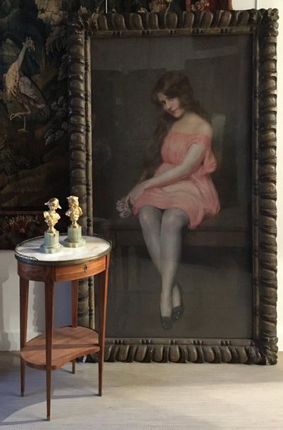 null Gustave BRISGAND (1867-1944) Jeune fille pensive au bouquet de fleurs Important...