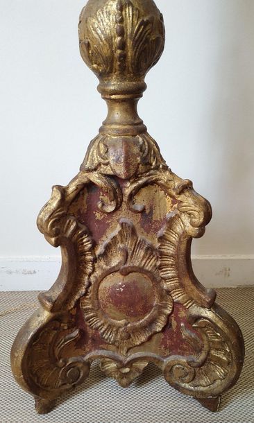 null Large Candelabra in carved and gilded wood, shaft turned into a sphere and baluster...