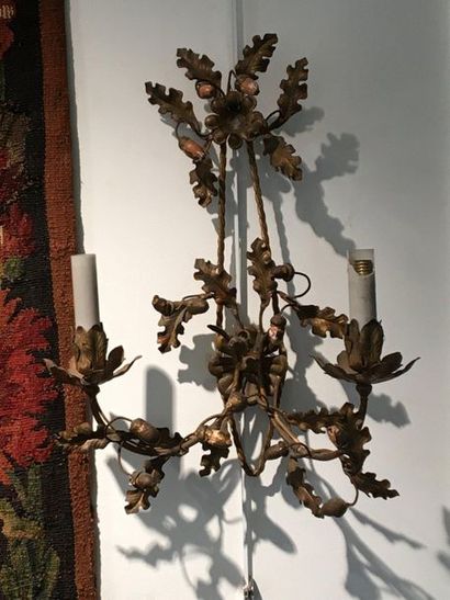 null PAIR OF SPLACES in gilded sheet metal with two moving light arms decorated with...