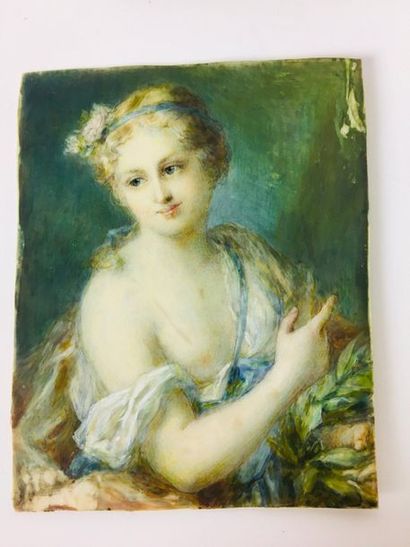 null GRANDE MINIATURE représentant une femme dénudée Début XIXe siècle 11 x 9 cm