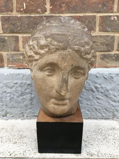 null From THE ANTIQUE FEMALE STONE HEAD. Wooden base. Height without the base : 20...