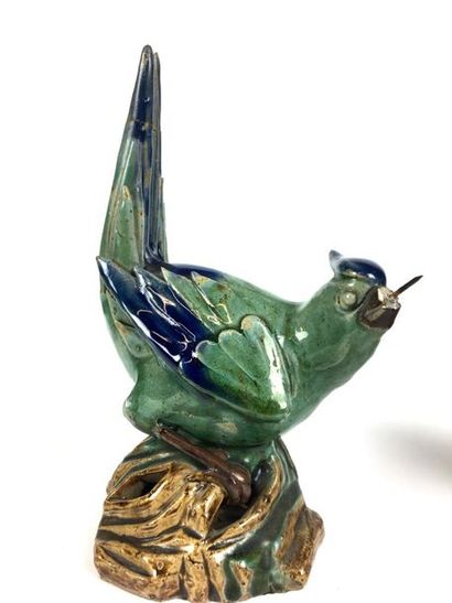 null CHINA or VIETNAM Pair of glazed ceramic figurines representing birds perched...