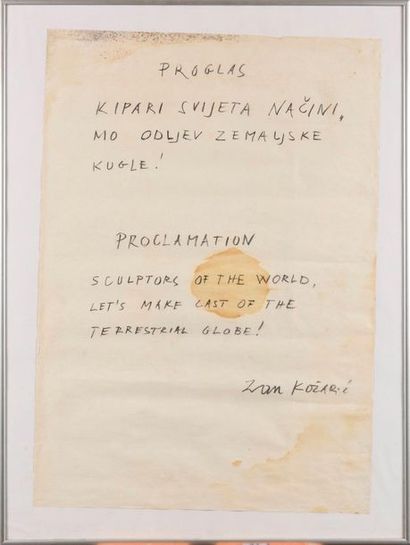  IVAN KOŽARIC (HRV/ BORN IN 1921) Ice - Proclamation signed 'Ivan Kozaric' (bottom...