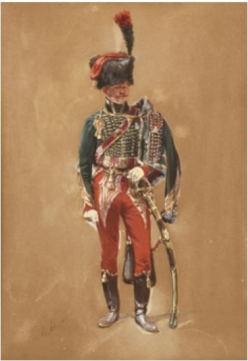  Henri DUPRAY (1841-1909). Ecole française du XIXe siècle. « Officier du 7e hussards....