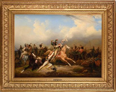null Hippolyte LECOMTE (1781-1857). Ecole française. « Choc de cavalerie, chasseurs...