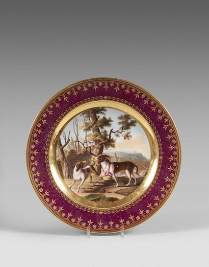 null SÈVRES A hard porcelain plate from the purple background service, Views of Italy,...