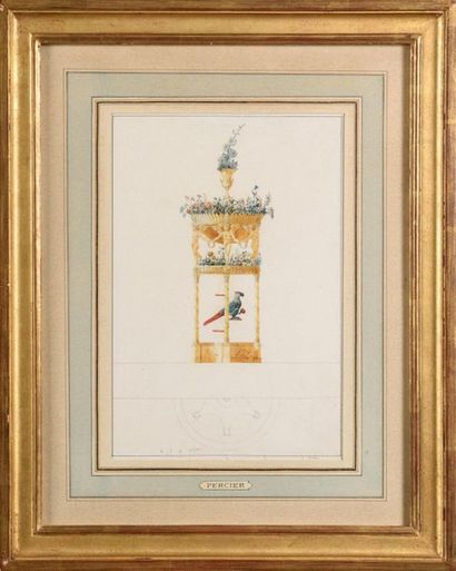 null Charles PERCIER (1764-1838) Aquarelle originale représentant un projet pour...