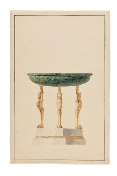 null Charles PERCIER (1764-1838) Aquarelle originale et préparatoires de la grande...