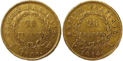 null NAPOLÉON Ier 1804-1814 Lot de deux monnaies or (tête laurée/E.F) (12,80 g les...
