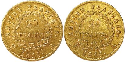null NAPOLÉON Ier 1804-1814 Lot de deux monnaies or (tête laurée/E.F) (12,82 g les...