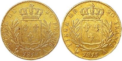 null LOUIS XVIII Première restauration 1814-1815 Lot de deux monnaies or (buste habillé)...