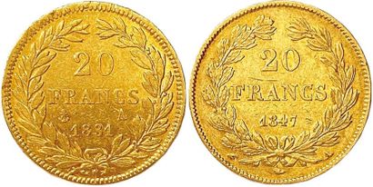 null LOUIS-PHILIPPE I 1830-1848 Lot of two gold coins (12.80 g both): 20 Francs (bare...