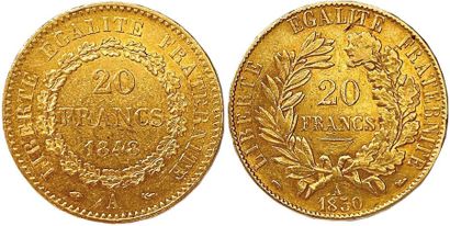 null IInd REPUBLIC 1848-1850 Set of two gold coins (12.88 g both): 20 Francs (Genie)...