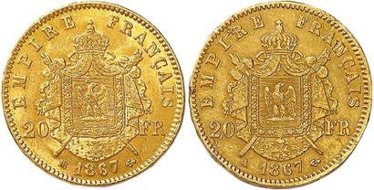 null NAPOLÉON III 1852-1870 Lot de deux monnaies or (12,85 g les 2) : 20 Francs (tête...