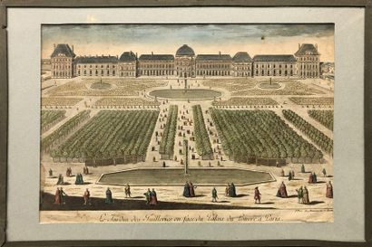 null PARIS : - le Jardin des Tuileries en face du Palais du Louve à Paris – Vue perspective...