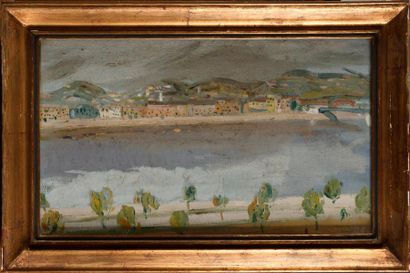 null AUREL BERNATH (1895-1982) Bord du Danube Huile sur toile marouflée sur carton...