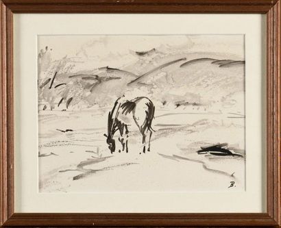 null AUREL BERNATH (1895-1982) Etude de cheval Encre et lavis d'encre sur papier...