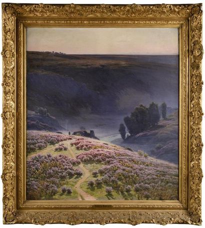 null William DIDIER-POUGET (1864-1959) La vallée aux bruyères Huile sur toile Signée...