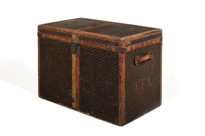 null GOYARD Travel trunk with red and yellow stable band, in coated goyardine, reinforcements...