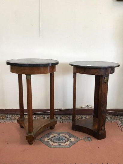 null Two small Empire style pedestal tables in mahogany and mahogany veneer, gilt...