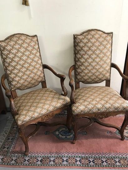 null Pair of Regency style armchairs in carved wood, Queen's backrest

Good condition

Height...