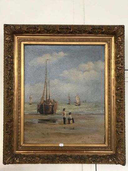 null A. DAWSON

Seaside

Signed and dated 1887 lower right

Oil on canvas

Cracks

Nice...