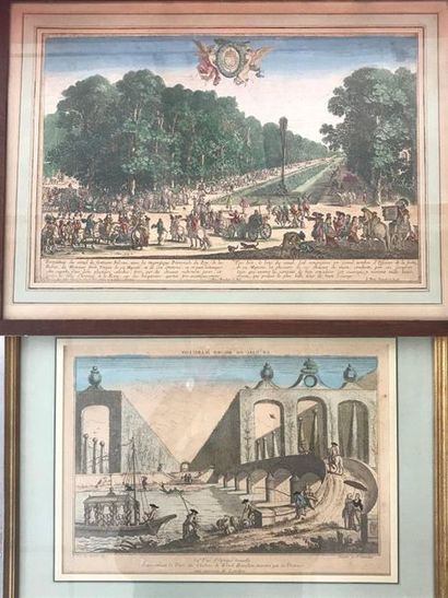 null Lot of five old engravings, landscapes and views of the town, Pont du Gard,...