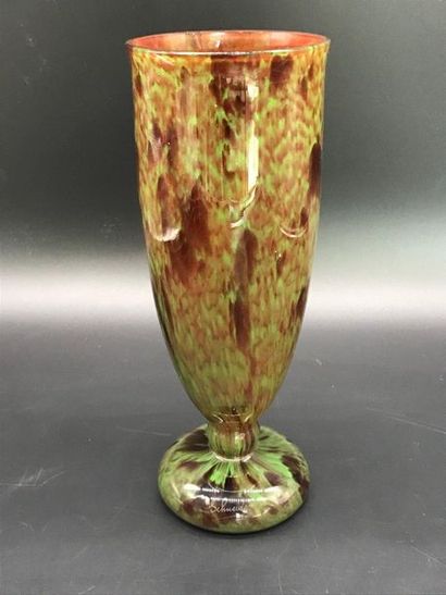 null SCHNEIDER 

Lined glass vase in green and brown tones. 

Signed at the toe on...