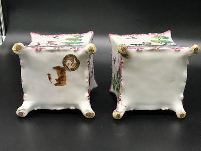 null Pair of square earthenware planters on small feet decorated with fox, goose,...